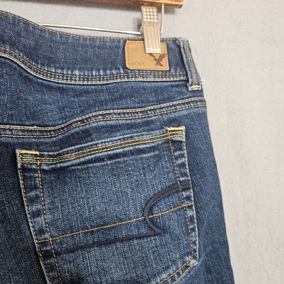 American Eagle Low Rise Mock Bootcut Med Wash Western Kick Jeans 5 Cowboy Sz 8 - Picture 5 of 6